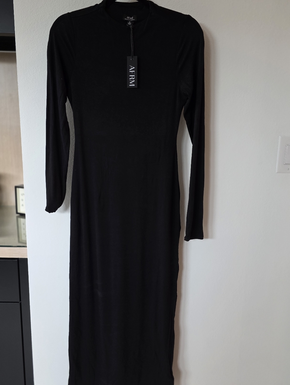 NWT AFRM Black Long Sleeve Maxi Bodycon Dress